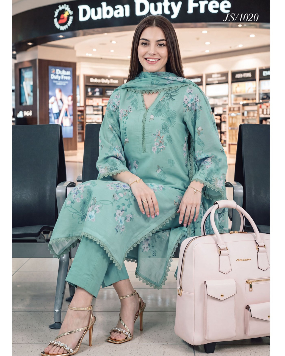 Printed Lawn with Chiffon Dupatta-Mint green