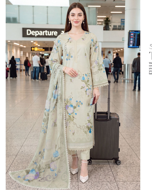 Unstitched  Printed Lawn with Chiffon Dupatta