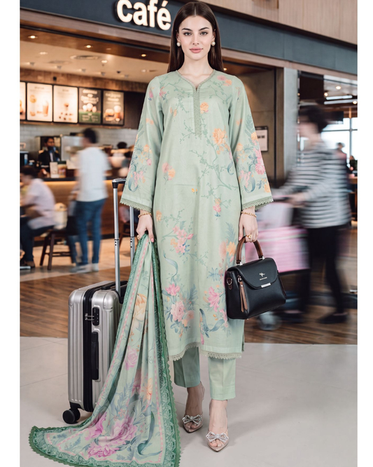 Pearl Ivory – Printed Lawn with Chiffon Dupatta