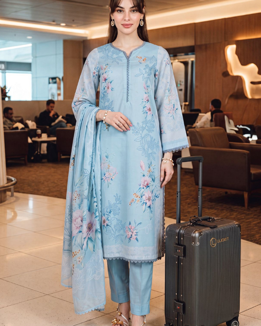 Royal Sapphire – Printed Lawn with Chiffon Dupatta