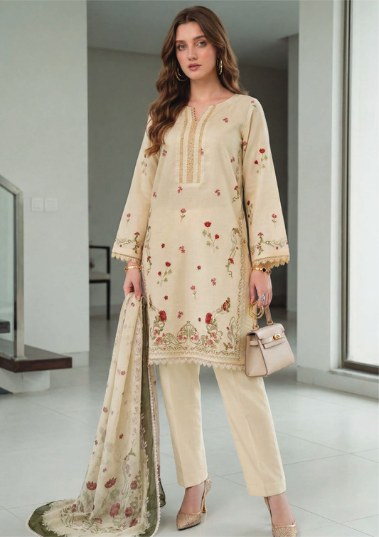 printed lawn with printed chiffon dupatta _Ivory Bloom