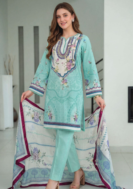 Seafoam Mint Unstitched printed lawn