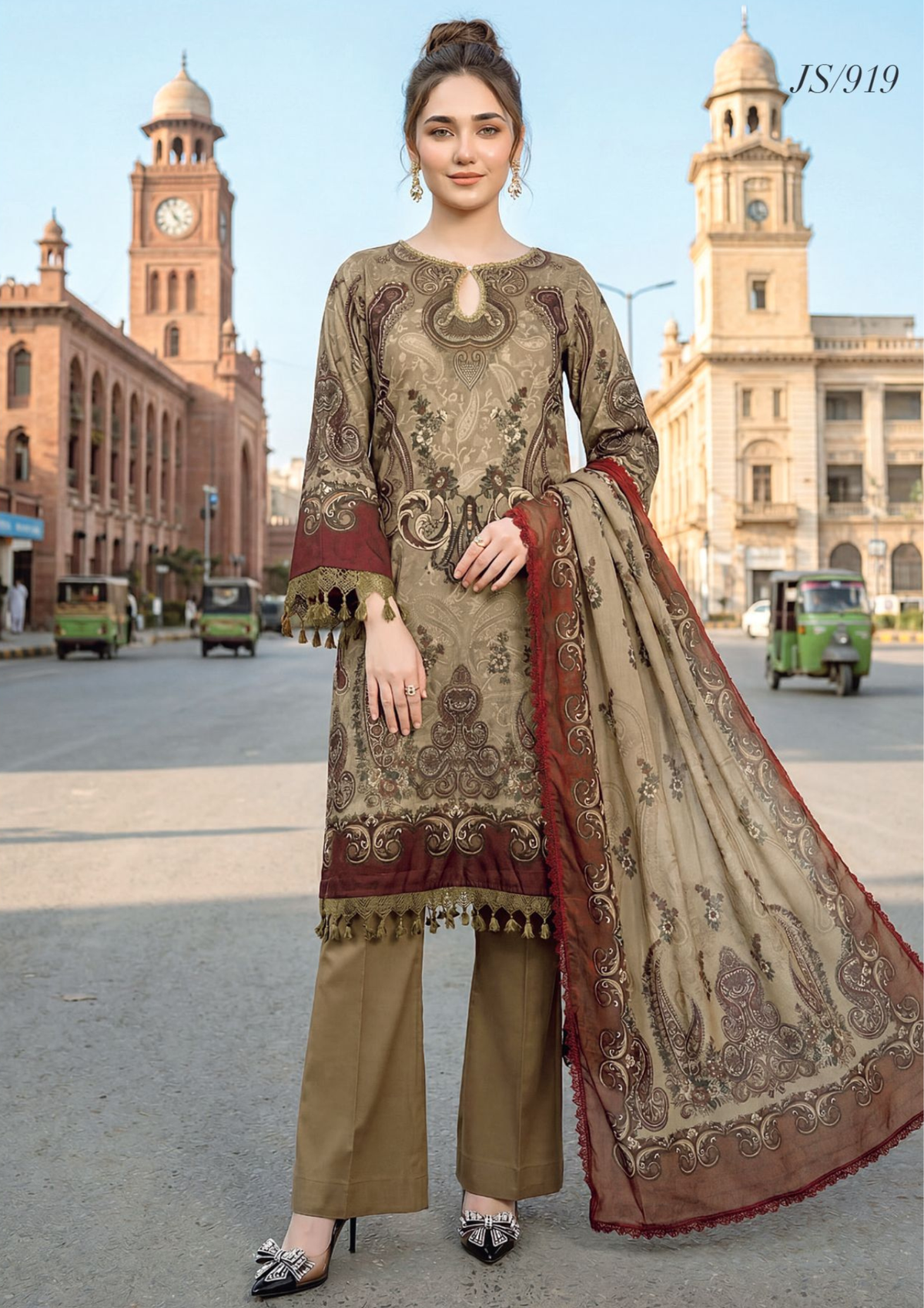 Beige Blossom Printed Lawn with Printed Lawn Dupatta