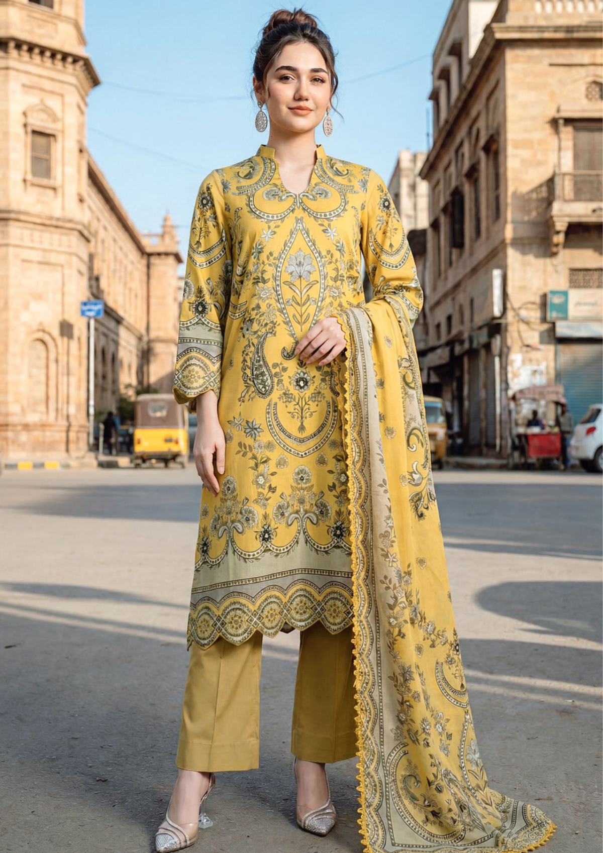 Mustard Bloom Printed Lawnwith Printed Lawn Dupatta