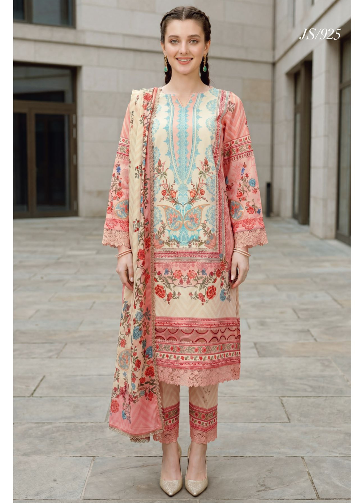 Peach Garden Printed Lawn Suit with Printed Lawn Dupatta