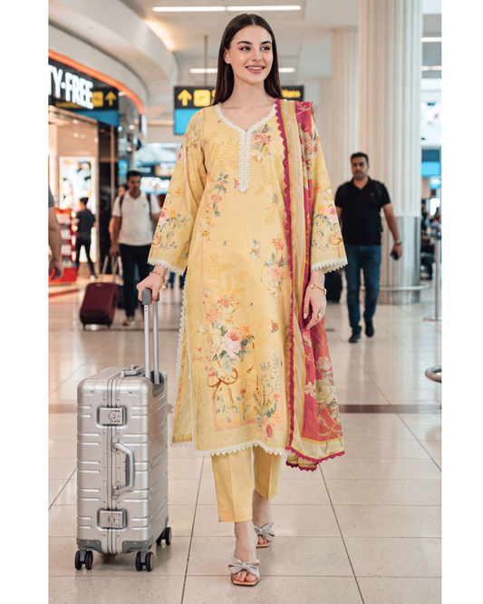 Maroon Printed Lawn with Chiffon Dupatta