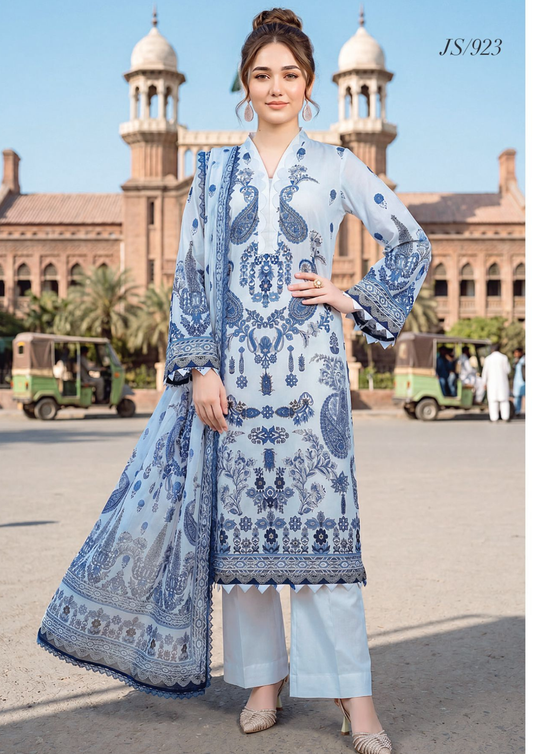 Powder Blue Ethnic Printed Lawn with Printed Lawn Dupatta