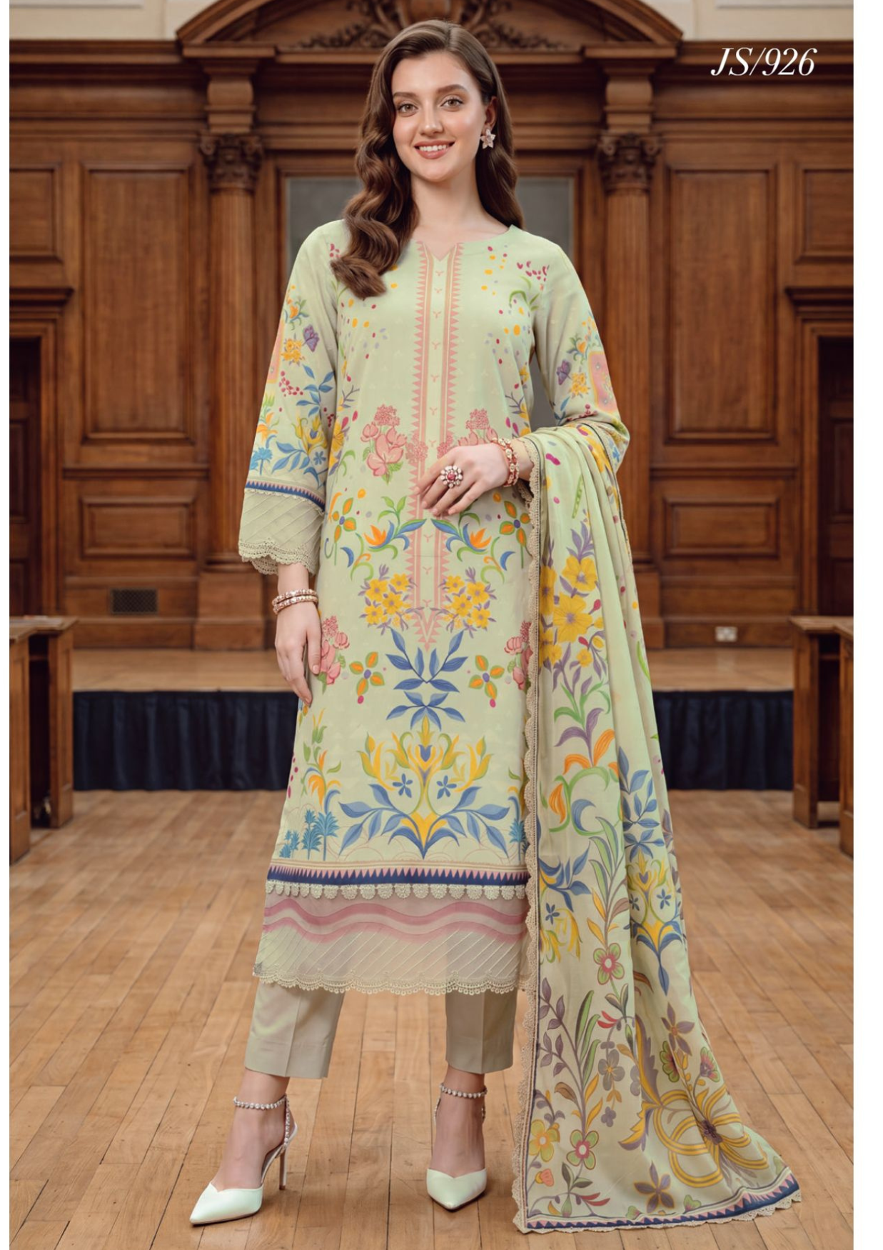 Pastel Lime Floral Printed Lawn Suit with Printed Lawn Dupatta