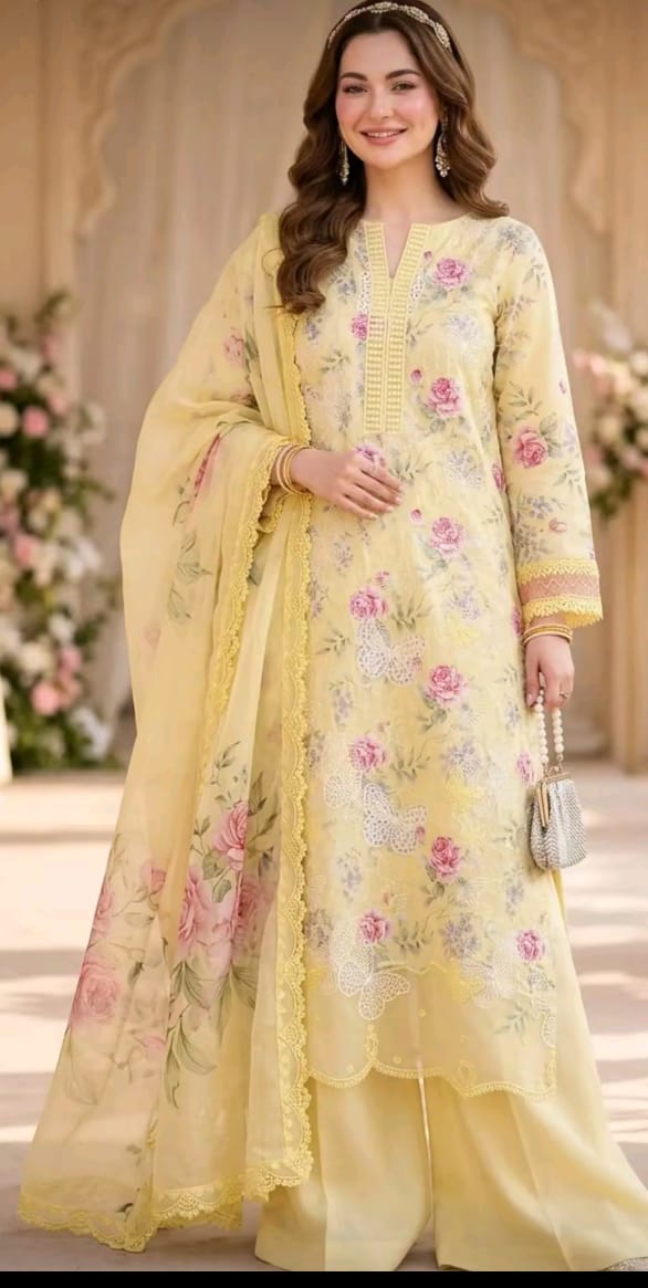 Butterfly Dress Women Maria B Style 3 Piece Lawn Suit Embroidered Front Chiffon Dupatta Cambric Trouser Trendy Summer