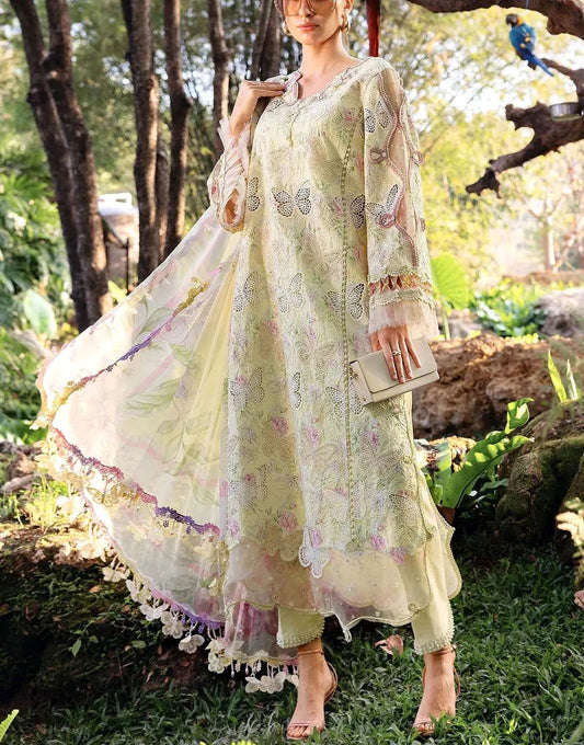 Butterfly Dress Women Maria B Style 3 Piece Lawn Suit Embroidered Front Chiffon Dupatta Cambric Trouser Trendy Summer