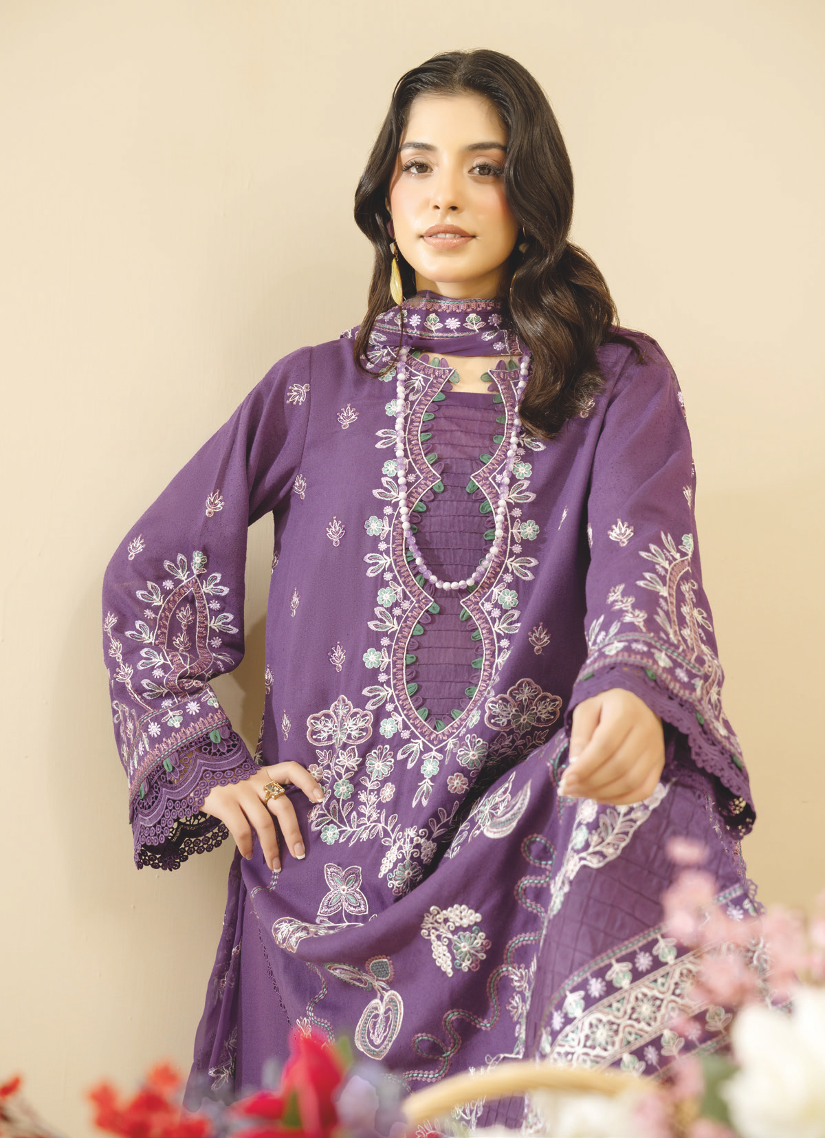 Embroidered Resham Karandi with Embroidered Bamber Chiffon Dupatta