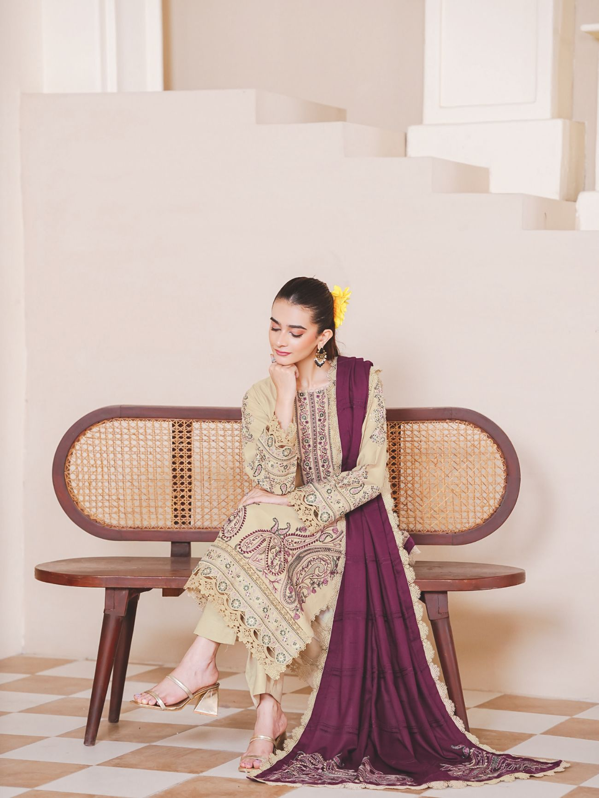 Embroidered Winter Luxury Suit with Jacquard Wool Shawl