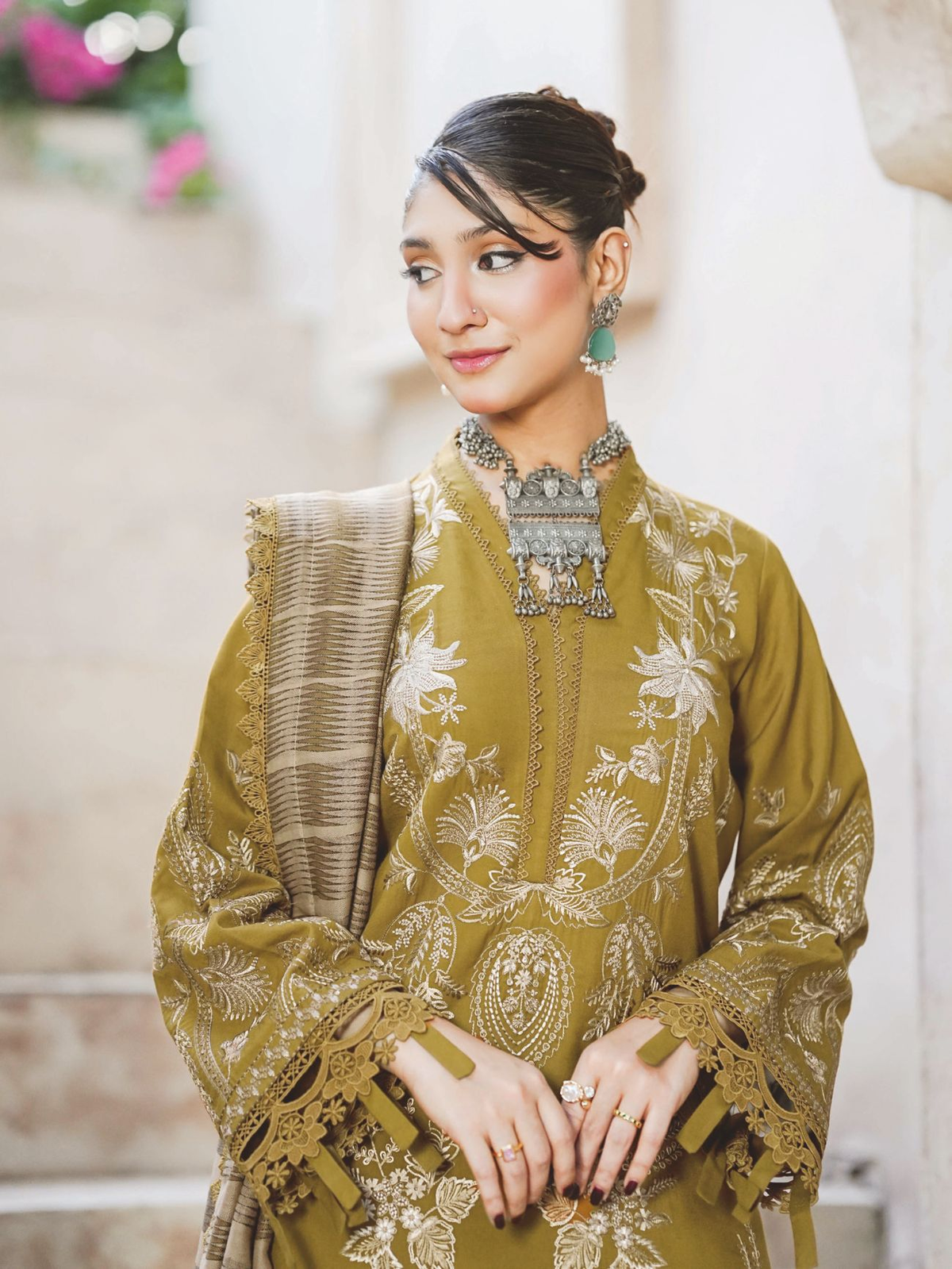 Embroidered Winter Collection with Jacquard Luxury Wool Shawl