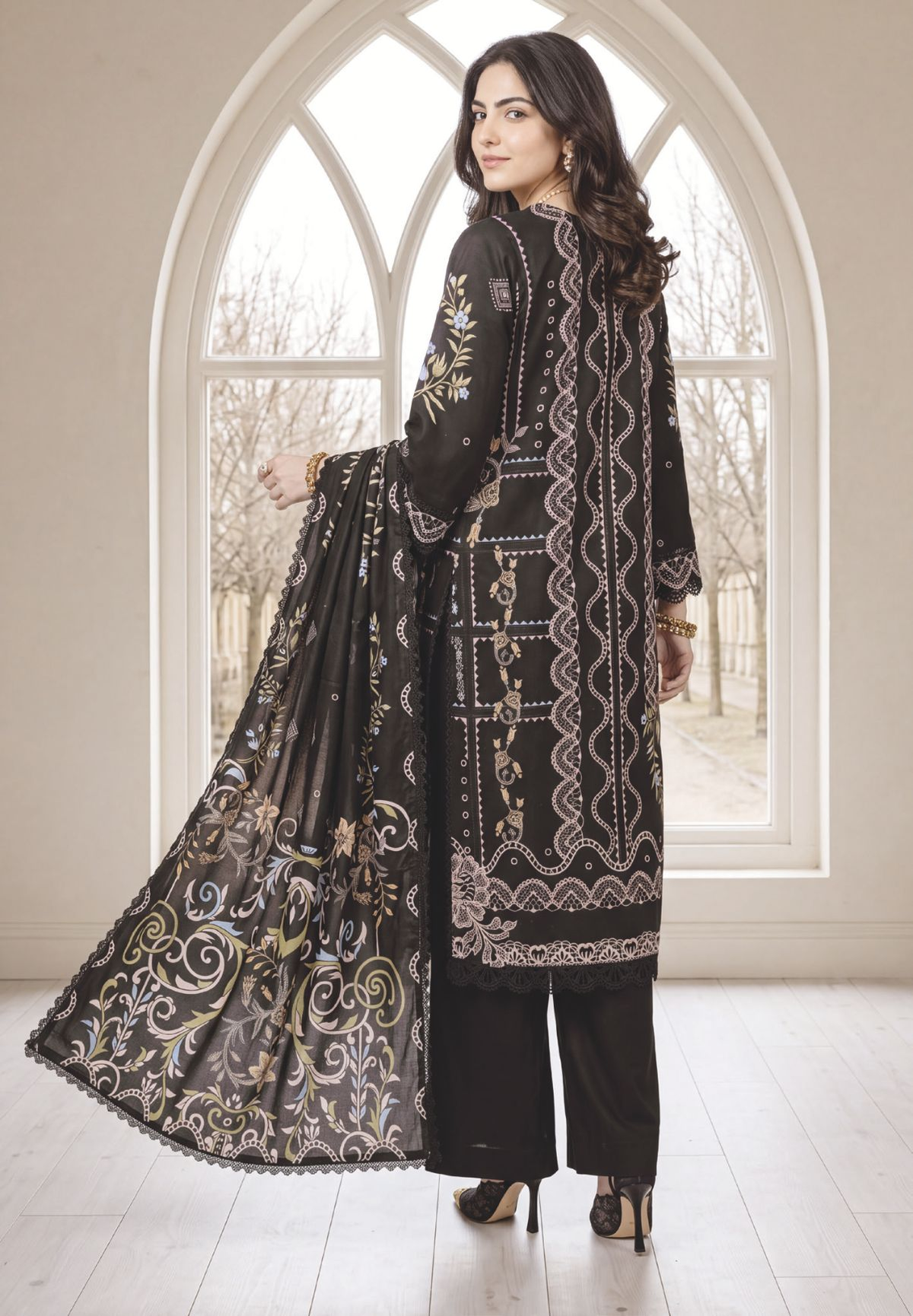Classy Printed Winter Suit with Elegant Printed Wool Shawl
