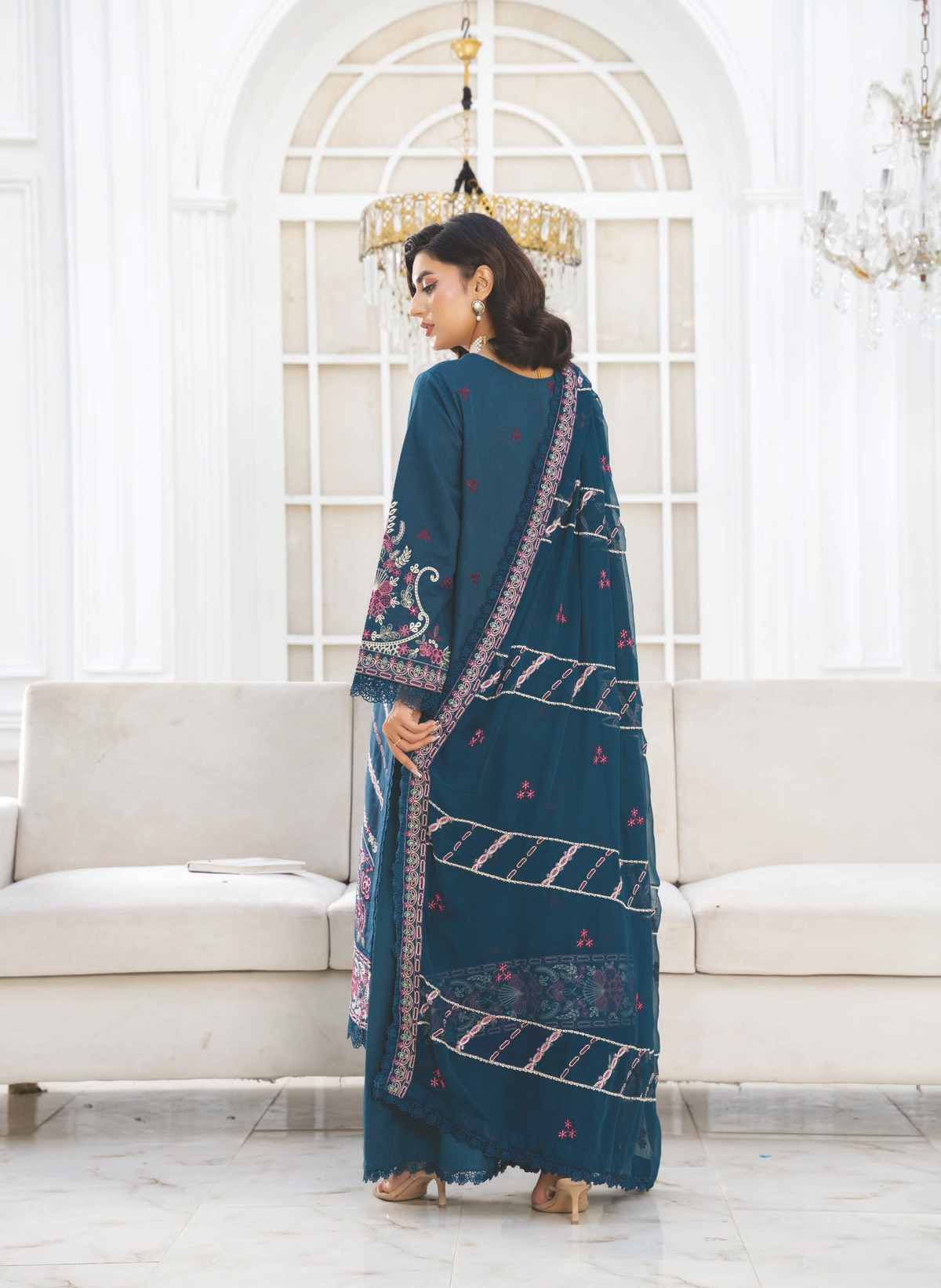 Elegant Embroidered Resham Karandi with Bamber Chiffon Dupatta