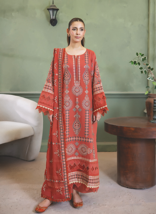 Embroidered Resham Karandi 3 Piece Suit with Chiffon Dupatta