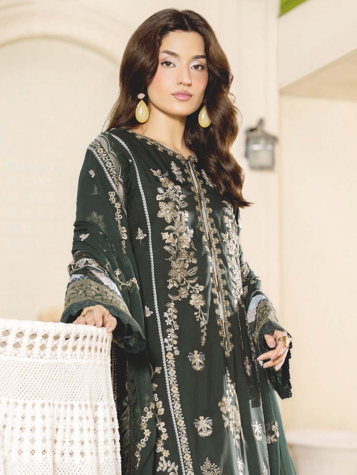 Elegant Embroidered Silk Viscose 3-Piece Suit with Bamber Chiffon Dupatta