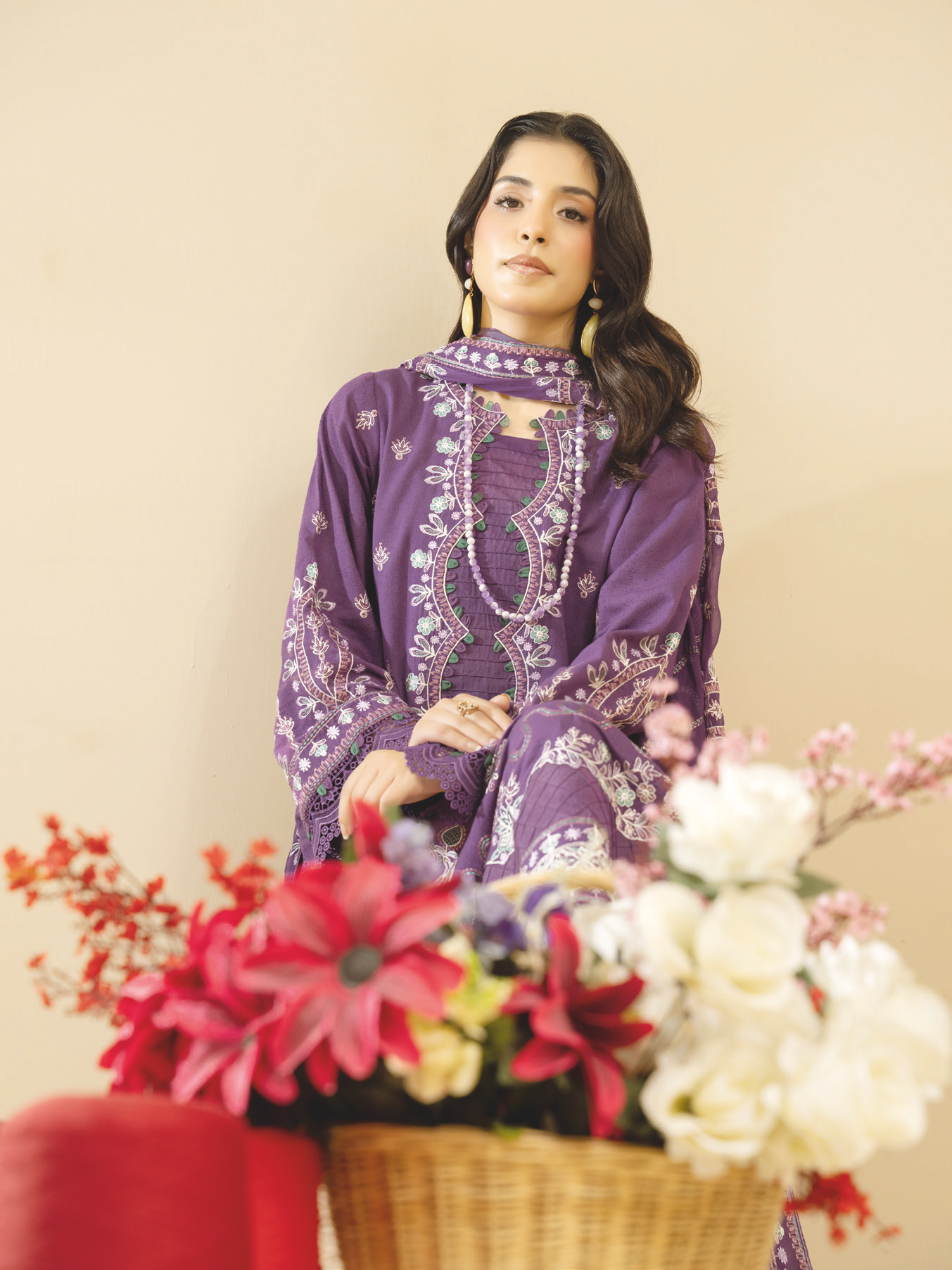 Embroidered Resham Karandi with Embroidered Bamber Chiffon Dupatta