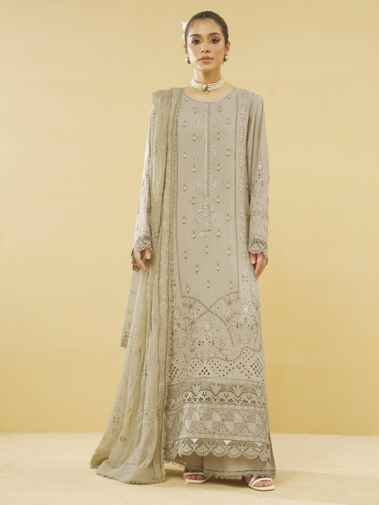 Embroidered Silk Viscose 3 Piece Suit with Embroidered Bamber Chiffon Dupatta | Luxury Winter Collection
