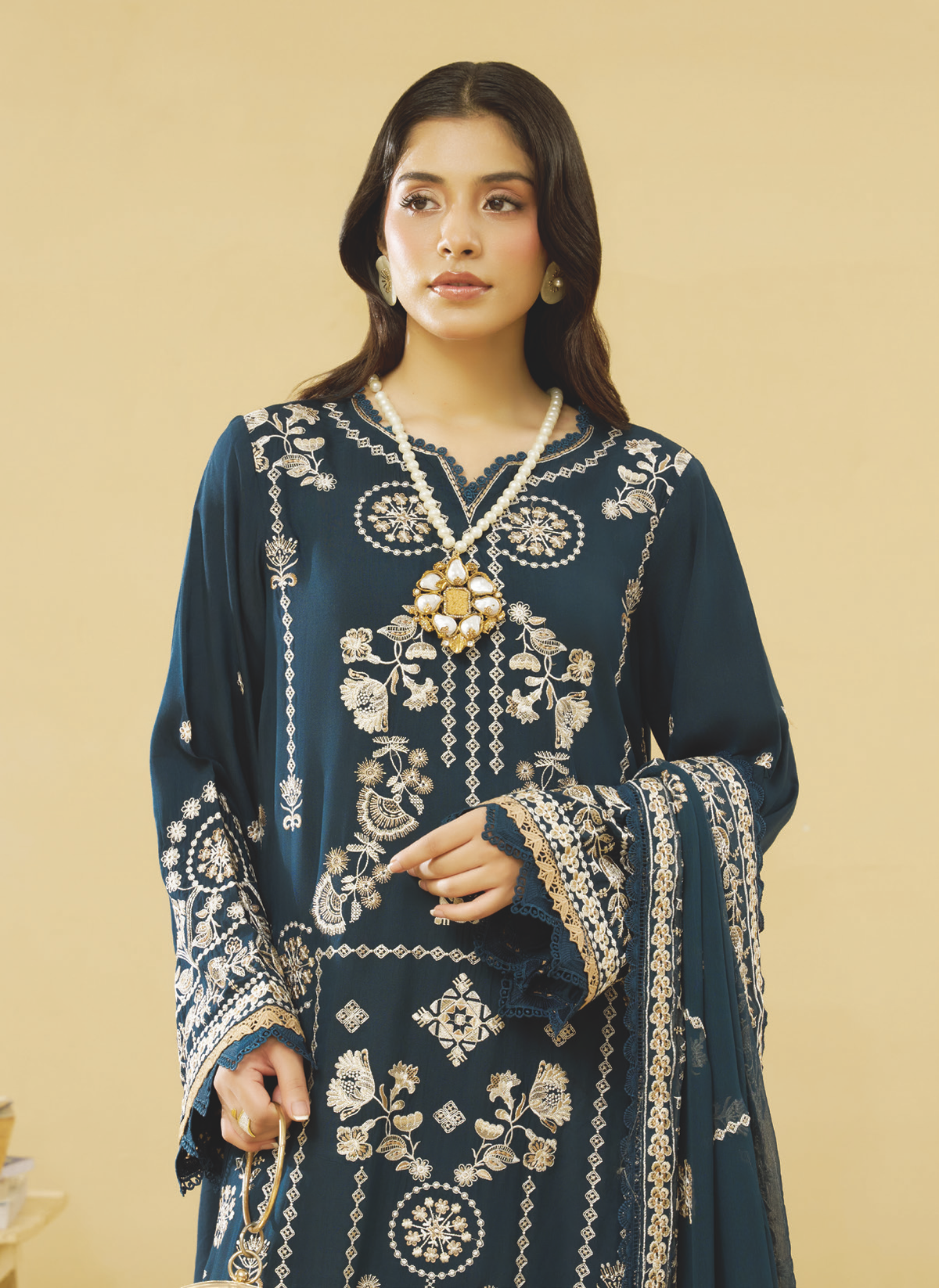 Designer Embroidered Silk Viscose 3 Piece with Bamber Chiffon Dupatta
