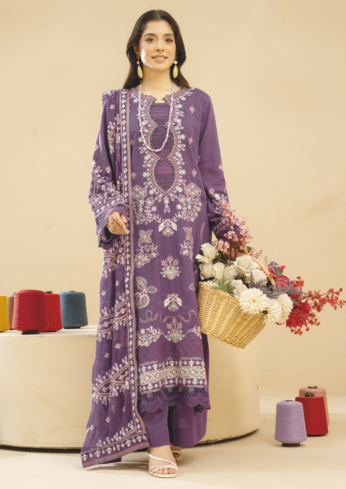 Embroidered Resham Karandi with Embroidered Bamber Chiffon Dupatta
