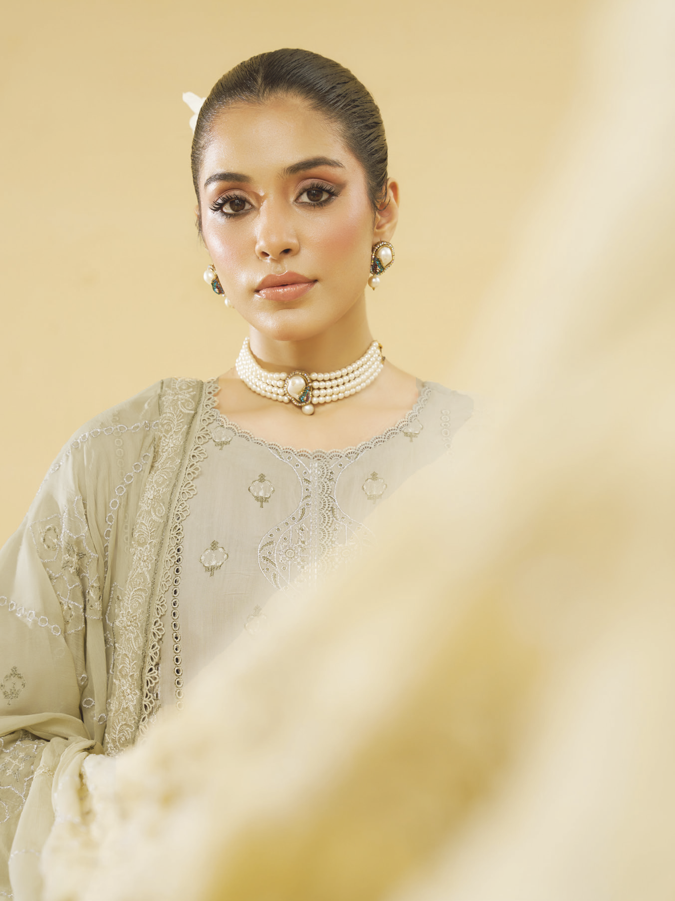 Embroidered Silk Viscose 3 Piece Suit with Embroidered Bamber Chiffon Dupatta | Luxury Winter Collection