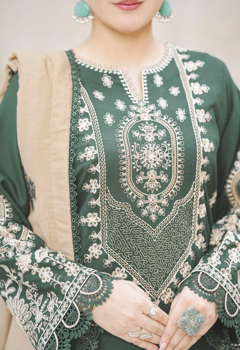 Embroidered Luxury Winter Suit with Premium Jacquard Wool Shawl