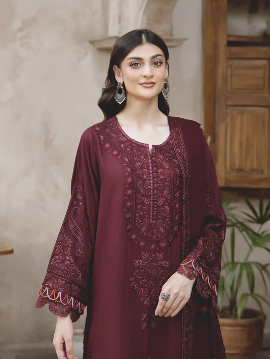 Luxury Silk Viscose Embroidered Suit with Premium Bamber Chiffon Dupatta