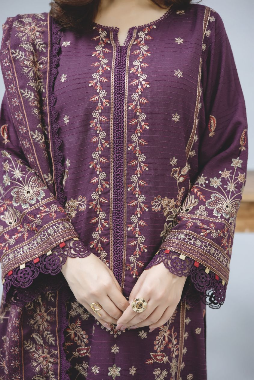 Luxury Embroidered Winter Suit with Embroidered Wool Shawl