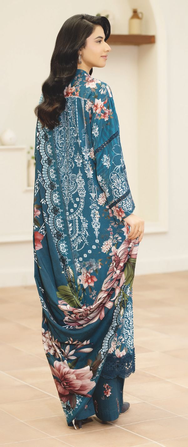 Luxury Embroidered Staple Slub 3-Piece Suit with Printed Shawal – Premium Wear