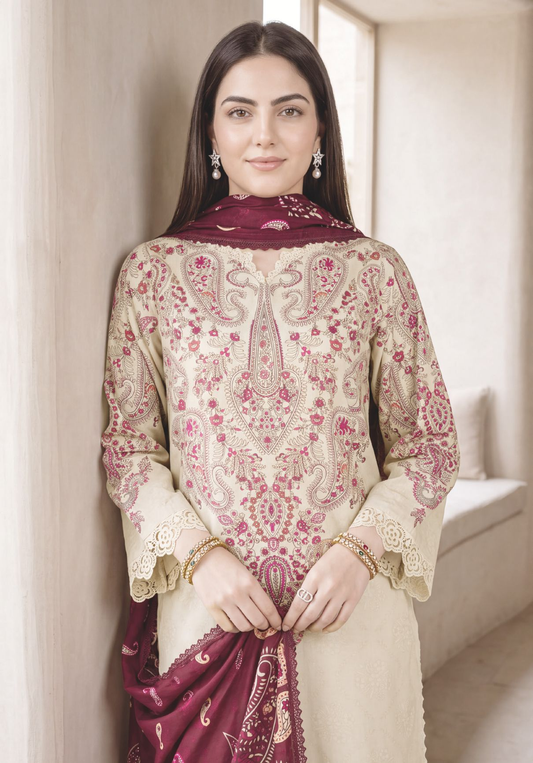 Stylish Printed Winter Dress with Beautiful Matching Shawl