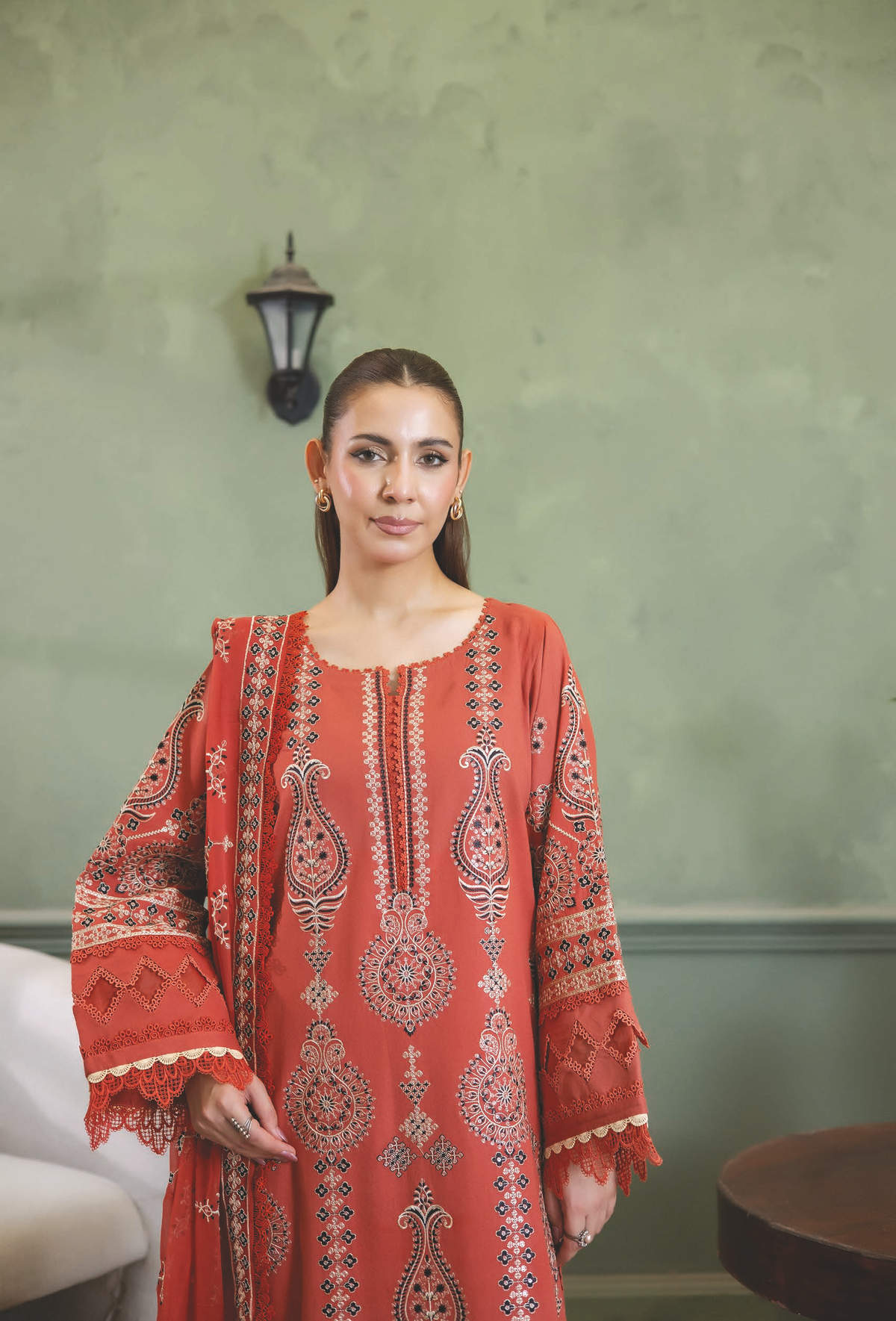 Embroidered Resham Karandi 3 Piece Suit with Chiffon Dupatta