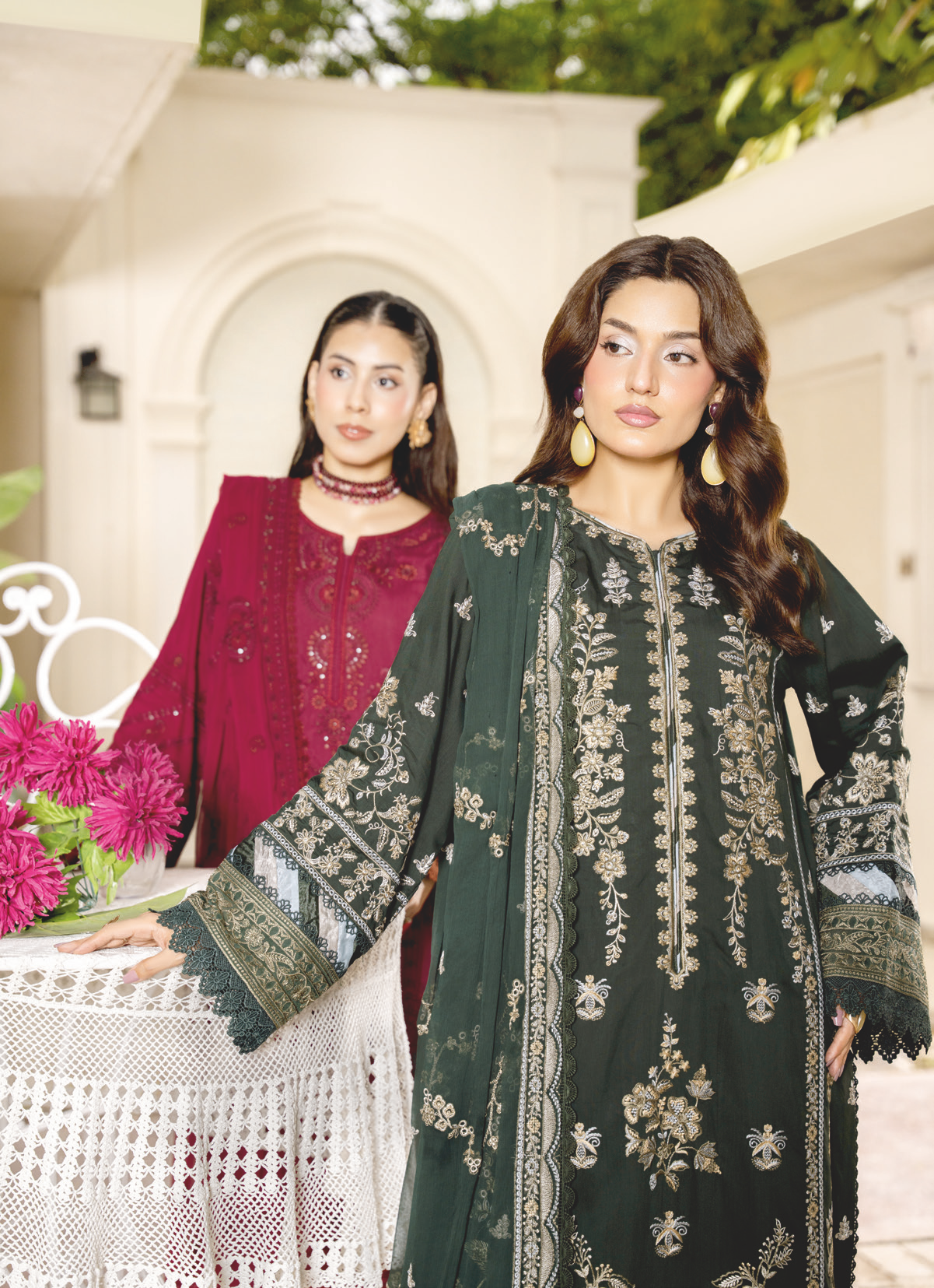Elegant Embroidered Silk Viscose 3-Piece Suit with Bamber Chiffon Dupatta
