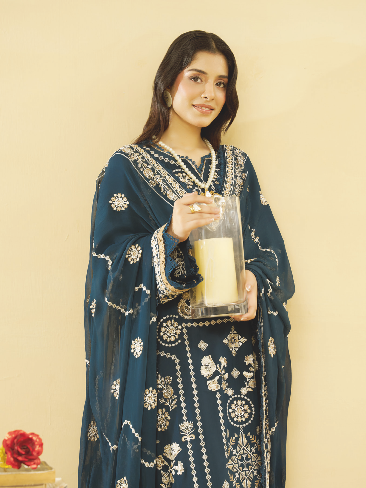 Designer Embroidered Silk Viscose 3 Piece with Bamber Chiffon Dupatta