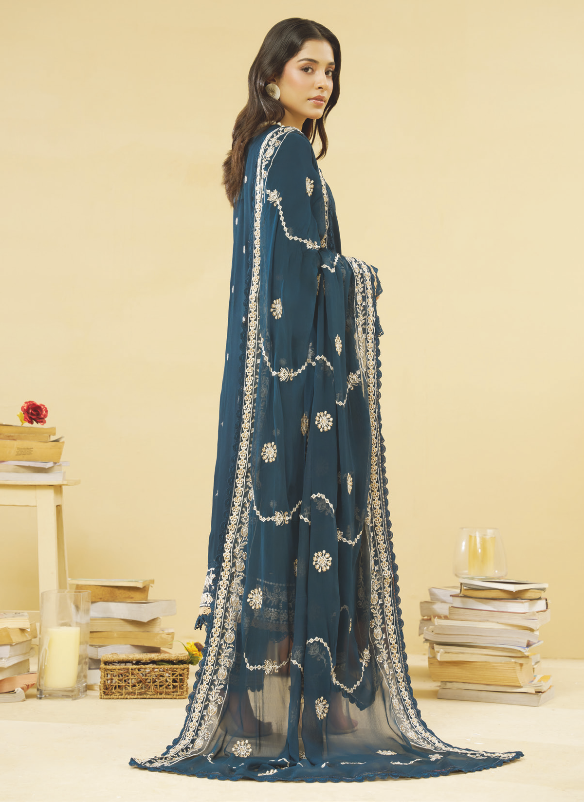 Designer Embroidered Silk Viscose 3 Piece with Bamber Chiffon Dupatta