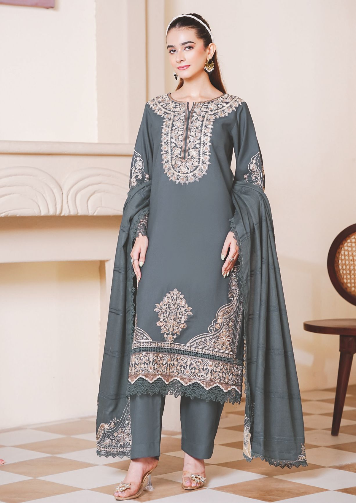 Premium Embroidered Winter Collection with Luxury Jacquard Shawl