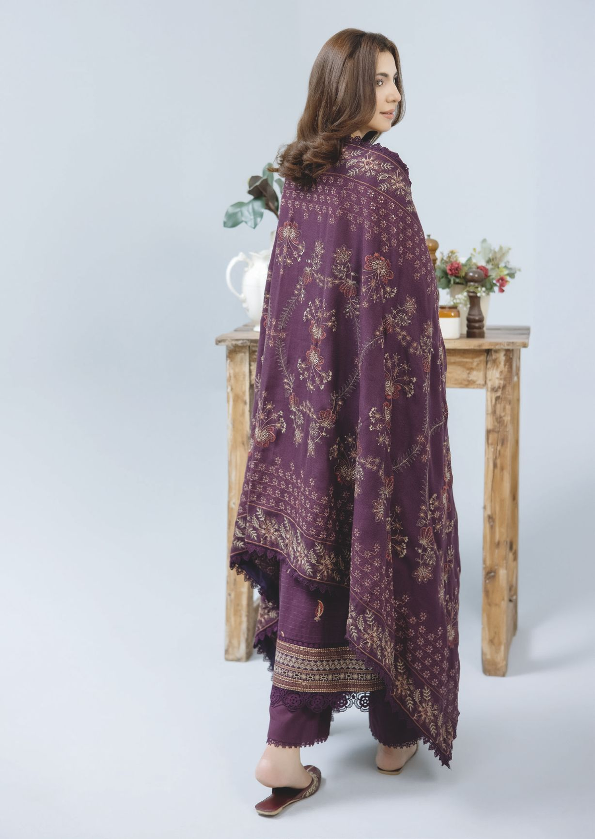 Luxury Embroidered Winter Suit with Embroidered Wool Shawl
