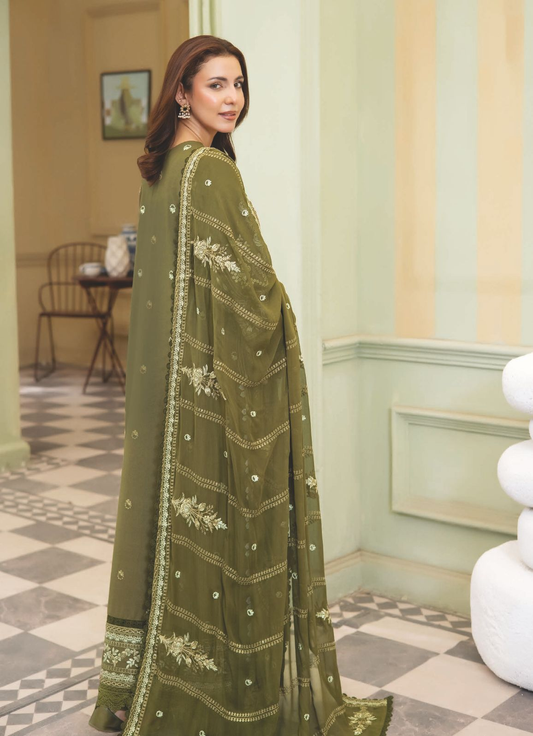 Luxury Resham Karandi Suit with Embroidered Bamber Chiffon Dupatta