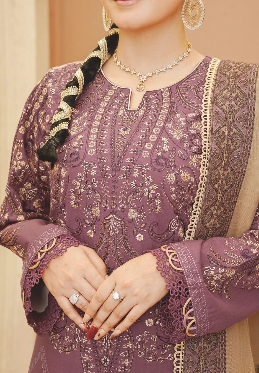 Embroidered Winter Luxury Suit with Jacquard Wool Shawl