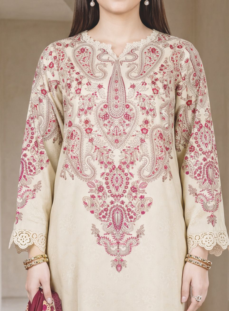 Stylish Printed Winter Dress with Beautiful Matching Shawl