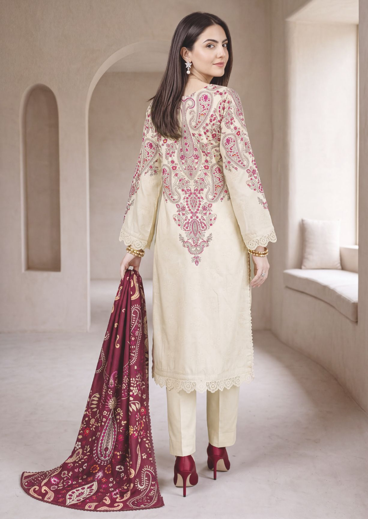 Stylish Printed Winter Dress with Beautiful Matching Shawl