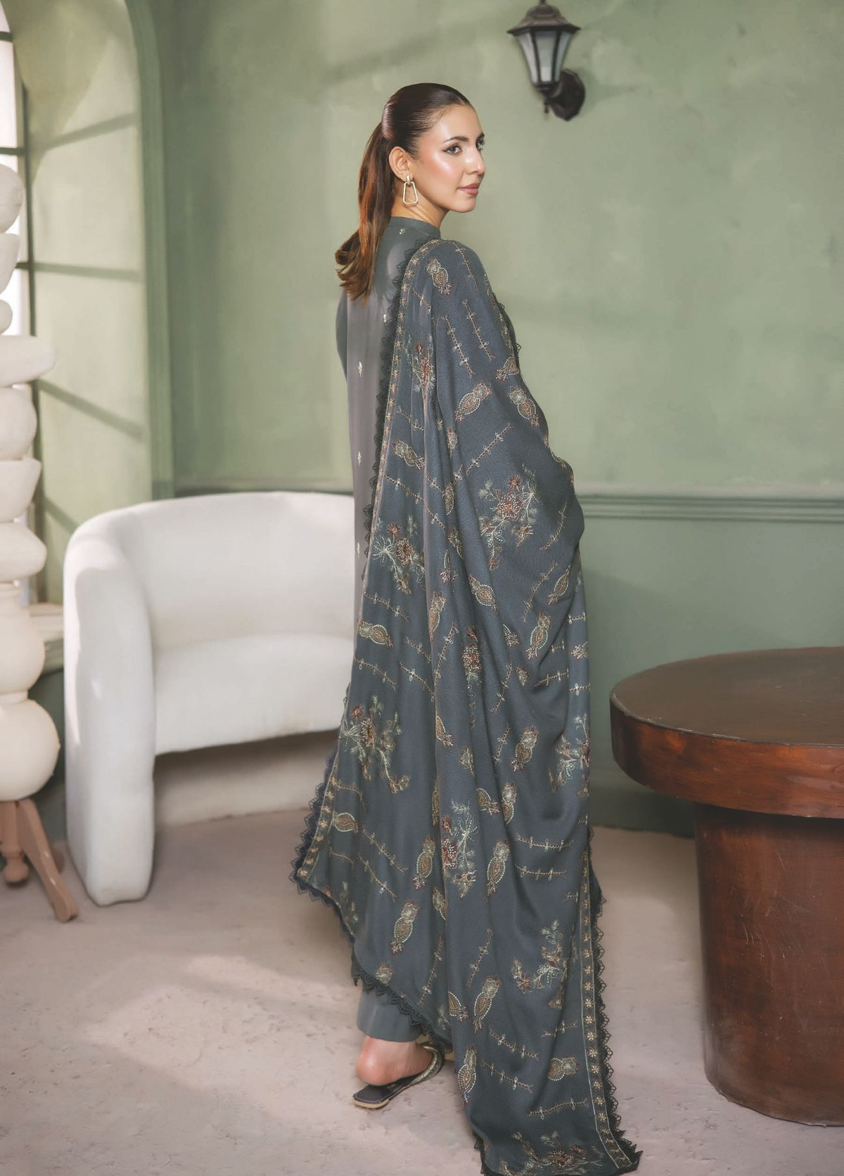 Classic Embroidered Winter Wear with Shawl