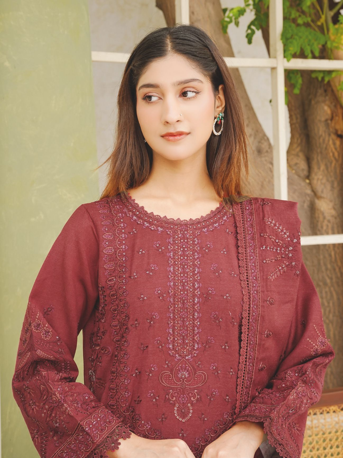 Embroidered Peach Leather Suit with Embroidered Luxury Wool Shawl