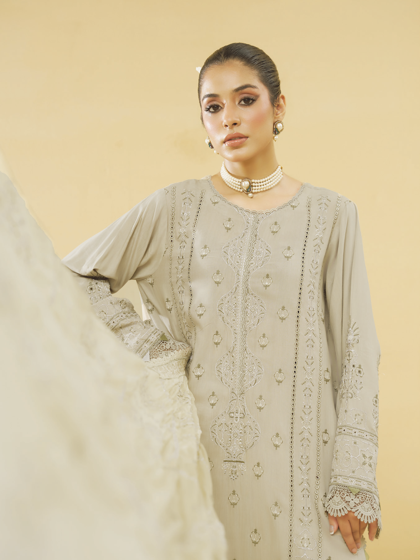Embroidered Silk Viscose 3 Piece Suit with Embroidered Bamber Chiffon Dupatta | Luxury Winter Collection