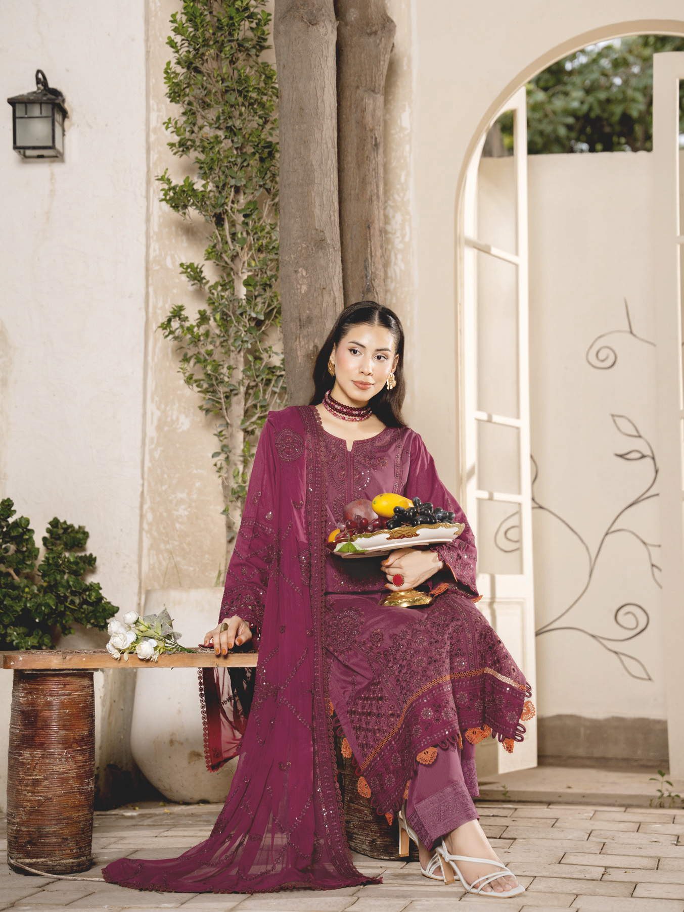 Luxury Embroidered Silk Viscose 3-Piece Suit with Bamber Chiffon Dupatta