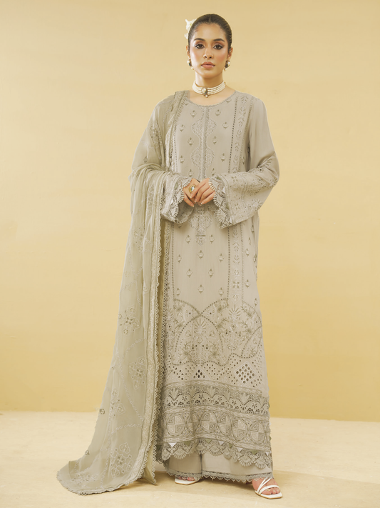 Embroidered Silk Viscose 3 Piece Suit with Embroidered Bamber Chiffon Dupatta | Luxury Winter Collection