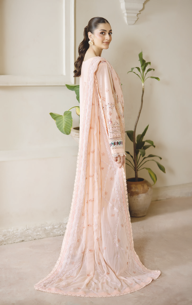 Luxury Resham Embroidered Karandi Dress | Embroidered Bamber Chiffon Dupatta | Winter Wear
