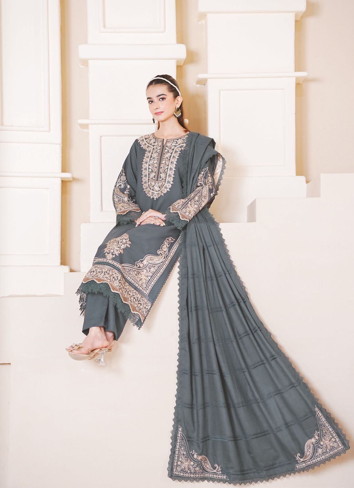 Premium Embroidered Winter Collection with Luxury Jacquard Shawl