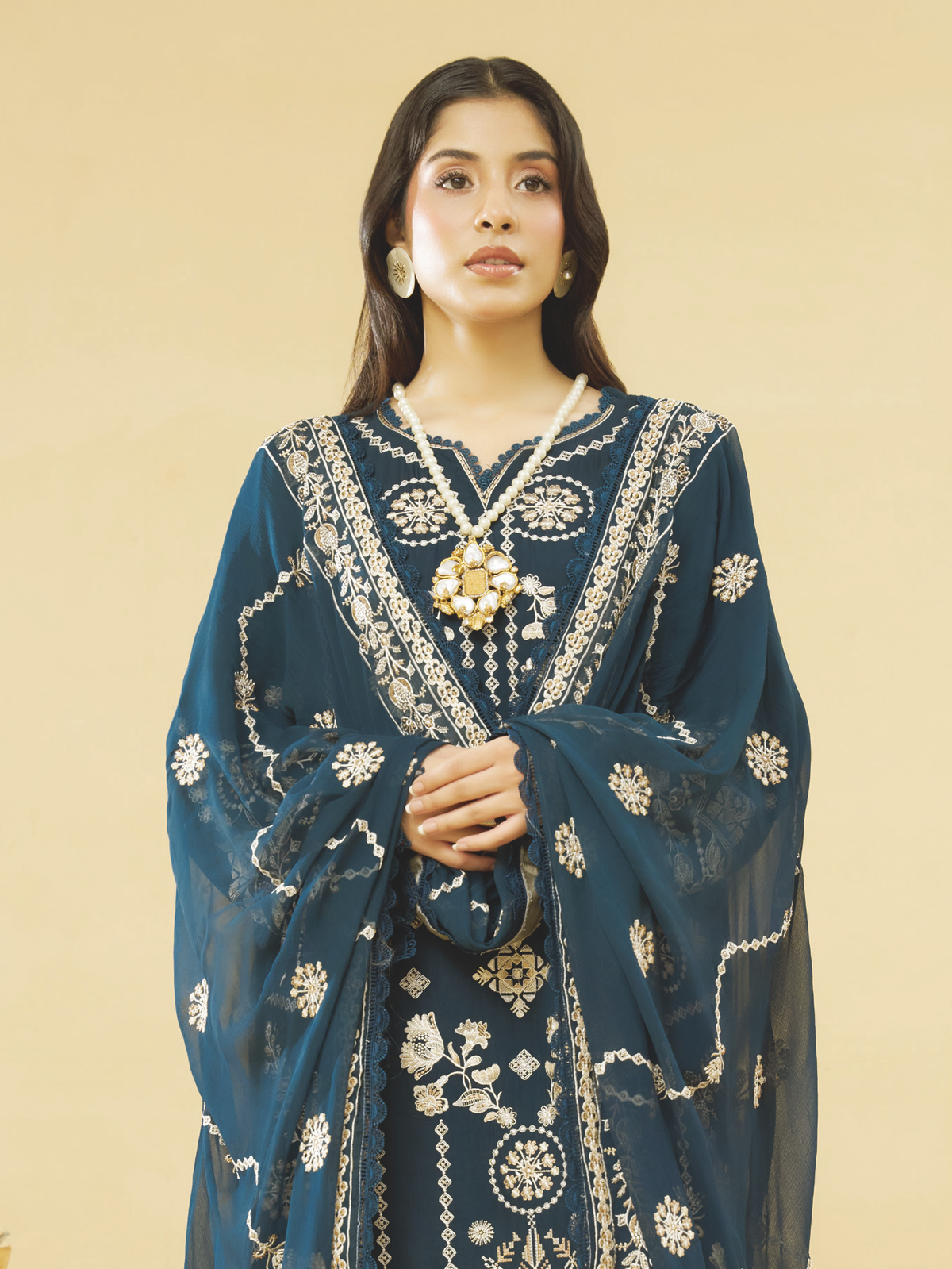 Designer Embroidered Silk Viscose 3 Piece with Bamber Chiffon Dupatta