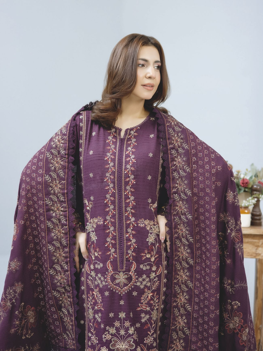 Luxury Embroidered Winter Suit with Embroidered Wool Shawl